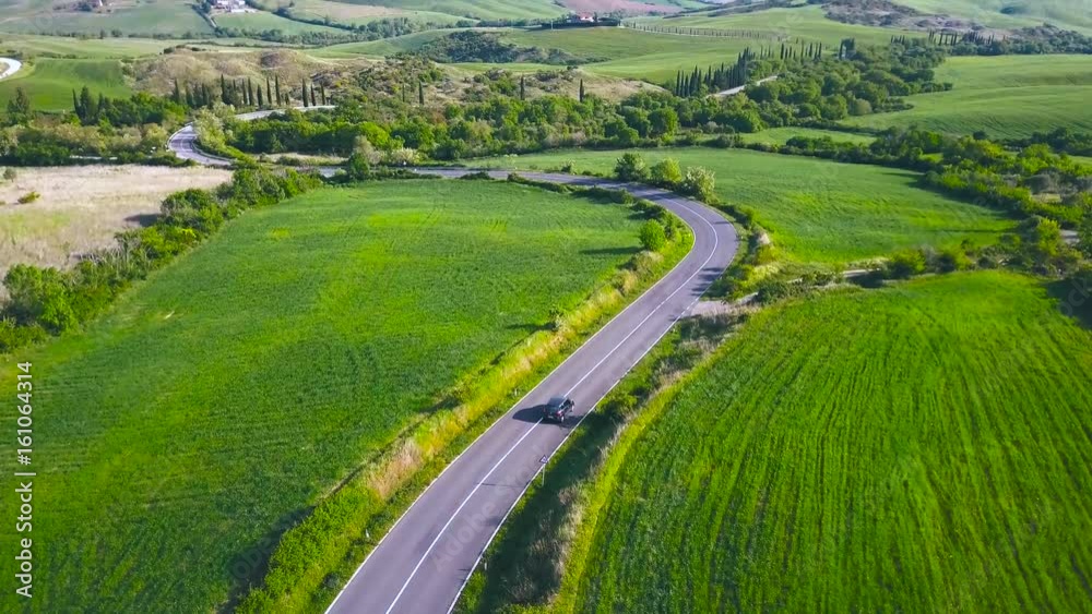 Car On the Roads in Tuscany Italy and S shaped Road. Car On the Roads in Tuscany Italy and S shaped Road.