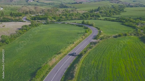 Car On the Roads in Tuscany Italy and S shaped Road.