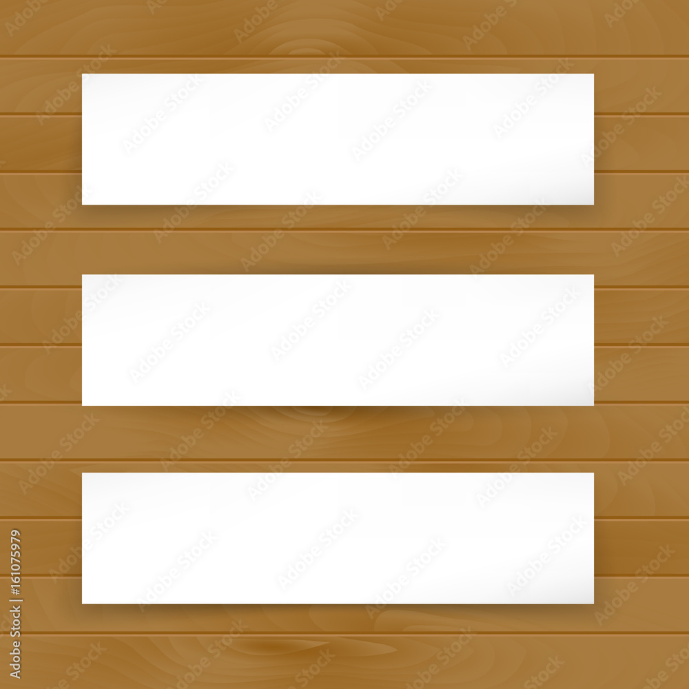 Banner vector template on wood background. Vector illustration for branding. Mock-up for your design.

