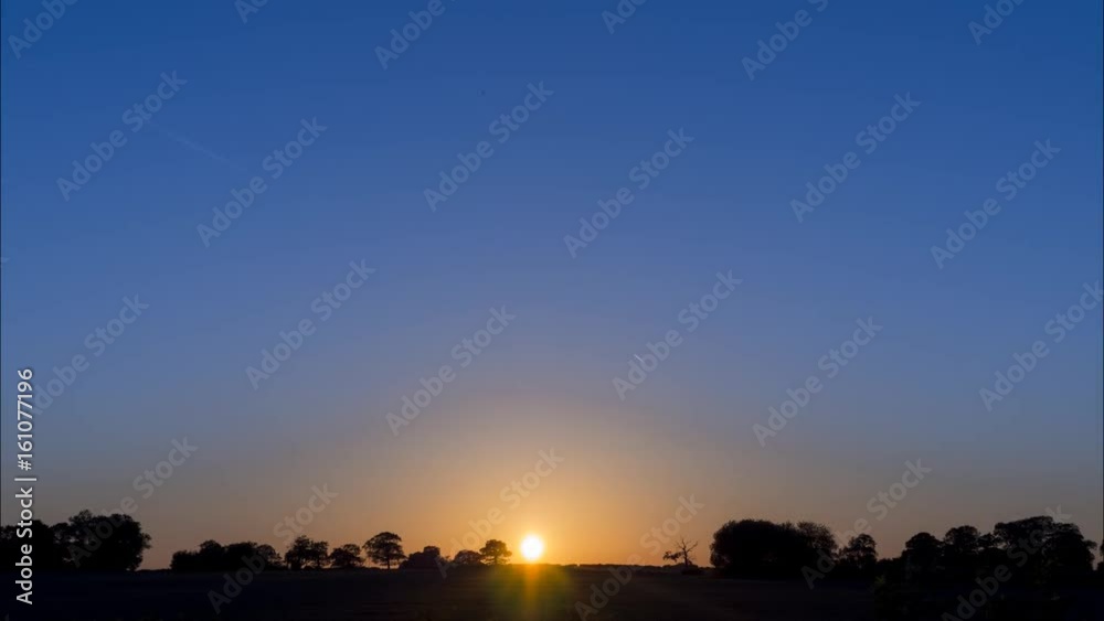 sunset with silhouette of Oak trees on horizon - Stafford, England: June 17th 2017 sunset with silhouette of Oak trees on horizon - Stafford, England: June 17th 2017