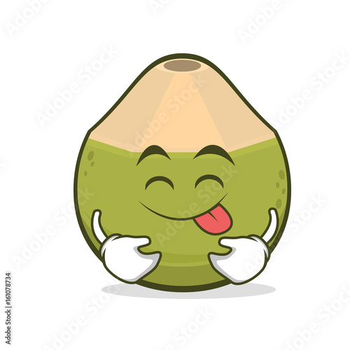 Tongue out green coconut cartoon character