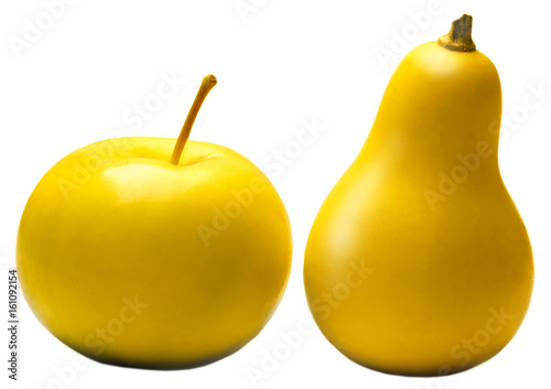 Apple and pear yellow color white background