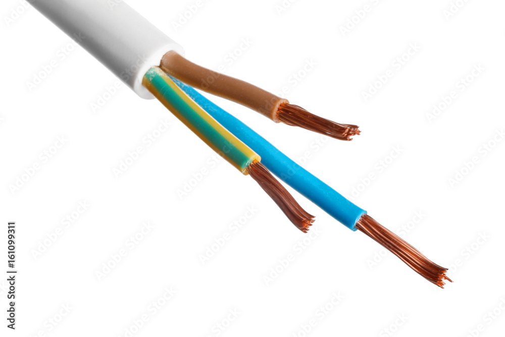 Electric screened cable with many wires isolated on white Electric screened cable with many wires isolated on white