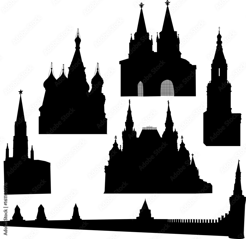 Moscow building six silhouettes on white