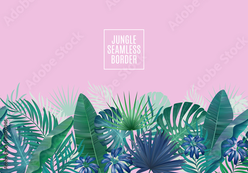 Palm leaves seamless horizontal border. Retro vector illustration