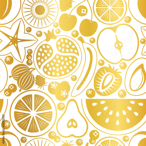 Golden seamless background with fruits
