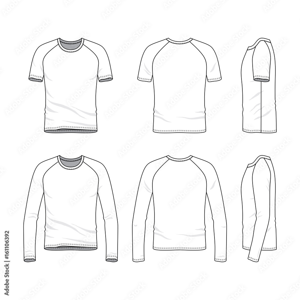 Vector templates of clothing set. Front, back, side views of blank raglan  sleeves t-shirt and tee. Sportswear, uniform clothes. Fashion illustration.  Line art design. Stock Vector | Adobe Stock