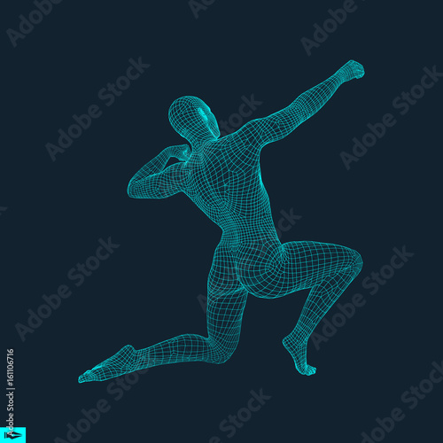 3D Model of Man. Human Body Wire Model. Design Element. Technology Vector Illustration.