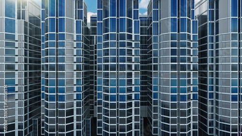 Office building on a background of the blue sky. 3d rendering