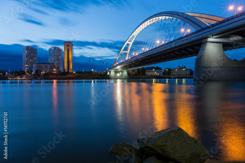 Apollo bridge and highrise buildings in Bratislava, Slovakia.
