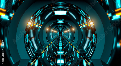 Fototapeta Naklejka Na Ścianę i Meble -  Dark futuristic spaceship corridor 3D rendering