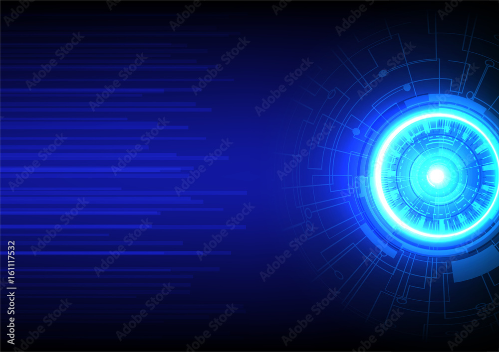 Hi-tech light circle with blue lines on dark blue background