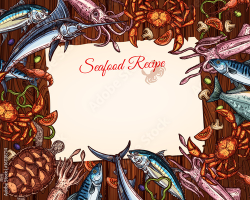 Vector cooking recipe template of seafood and fish