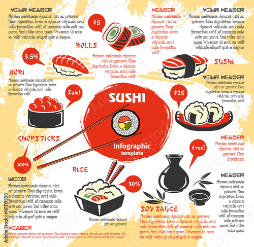 Japanese sushi rolls bar cuisine vector menu