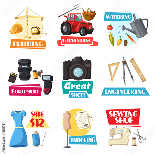 Vector farming, engineering, sewing or photo items