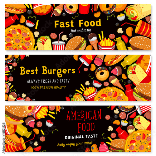 Fast food restaurant burgers vector banners set