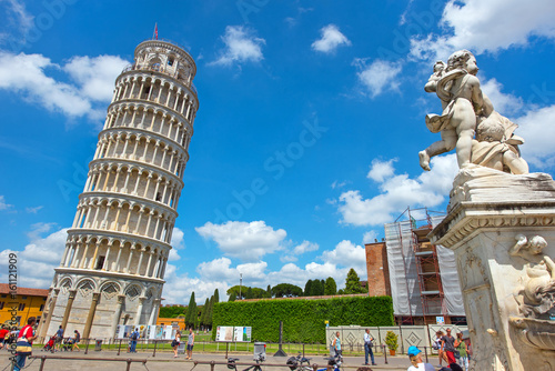 Beautiful landscape with famous leaning tower in Pisa  Italy  Europe.
