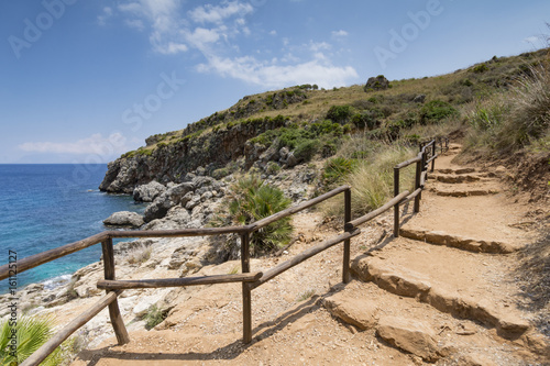 Sentiero per la spiaggia di Cala Capreria all'interno della Riserva Naturale dello Zingaro, Sicilia	 photo