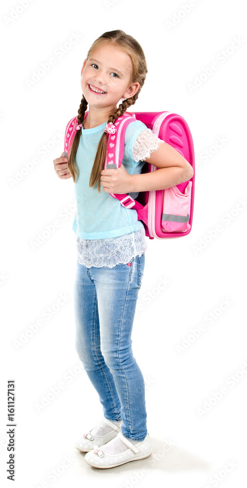 Portrait of smiling schoolgirl with backpack