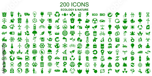 Set of 200 ecology icons – stock vector