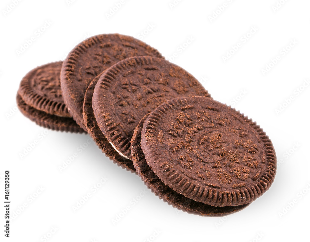 Appetizing round cookies with cream filling on white background. Appetizing round cookies with cream filling on white background.