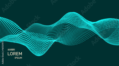 Wavy background for banner, flyer, book cover, poster. Big data visualization. .Dynamic effect. 3d perspective grid. Abstract vector illustration with dots.