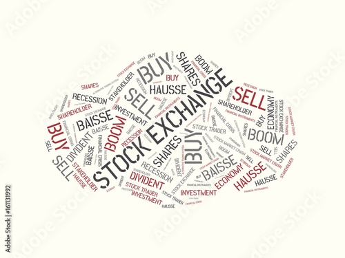 STOCK EXCHANGE - image with words associated with the topic STOCK EXCHANGE, word cloud, cube, letter, image, illustration