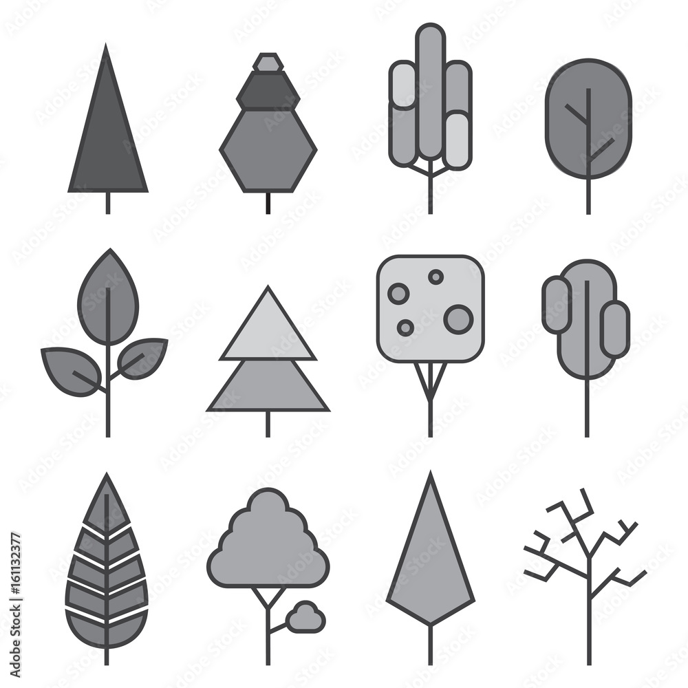 Set of vector line Trees. Forest creative icons Set of vector line Trees. Forest creative icons