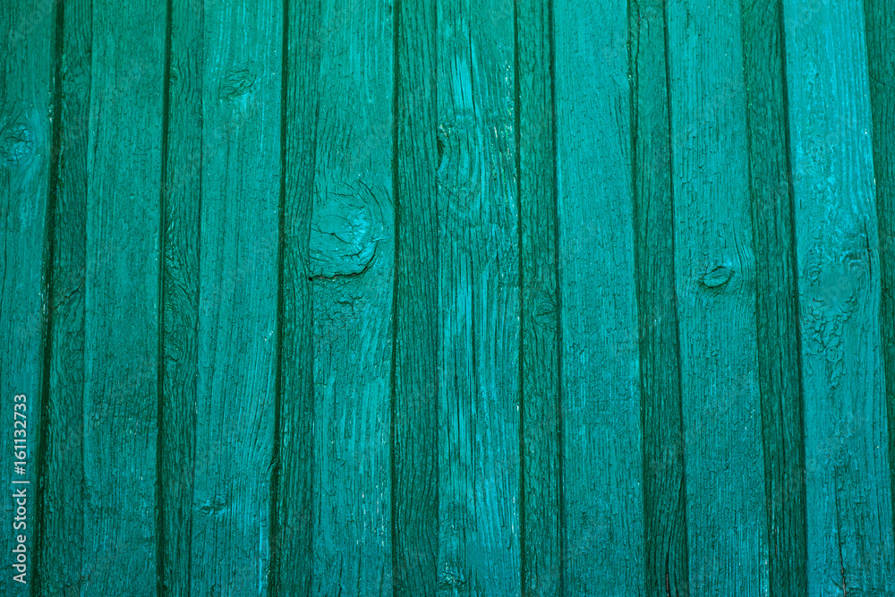 Fototapeta premium Vintage wooden texture of an old fence painted green. Vertical texture on background