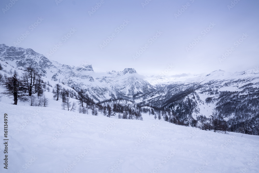 Landscape with a snow slope at Alpe Davero - Italy
