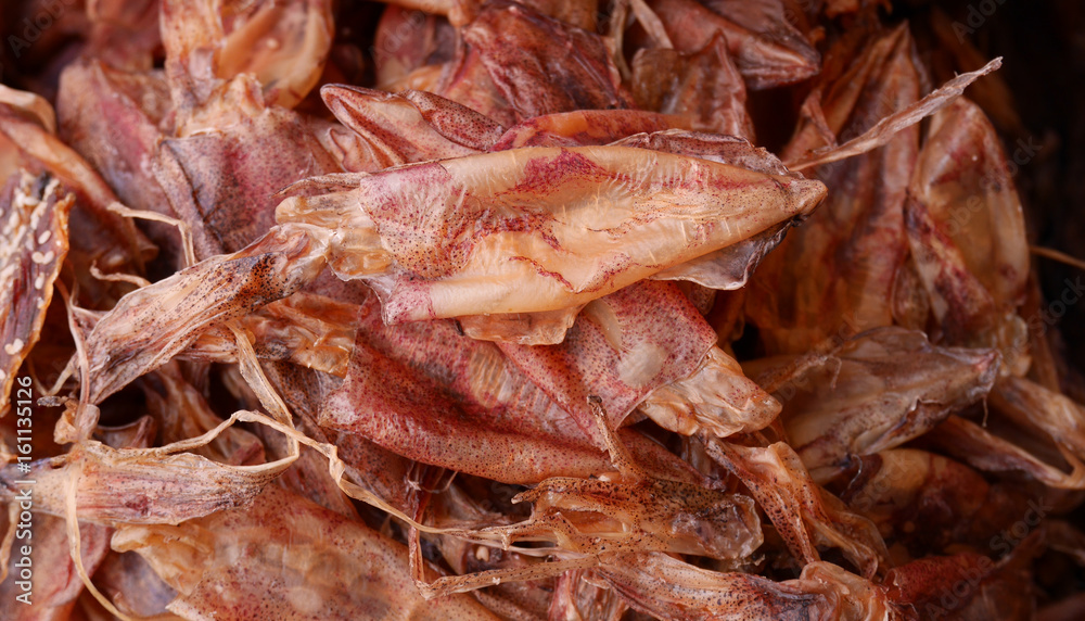 Dried squid at seafood market in Thailand Dried squid at seafood market in Thailand
