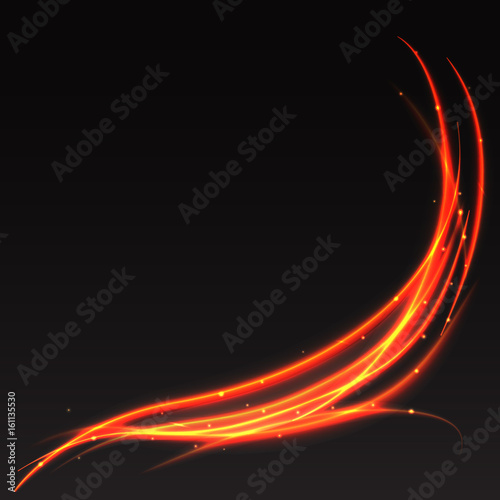  trace of light on black background. Flash of glowing sparks, glowing line of flight, magical glowing stars. Blurred lines neon effect, glow dust. Abstract the vortex trail, the lights in motion
