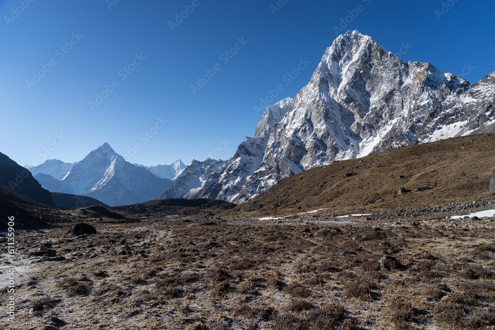 Ama Dablam and Cholatse mountain peak at Dzongla village, Everest region, Nepal