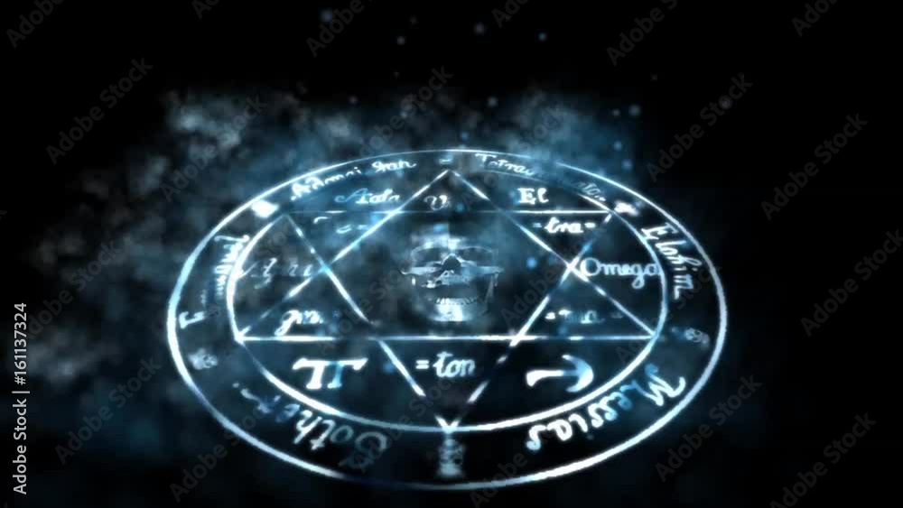 skull with star of David,shine particles & lightning.