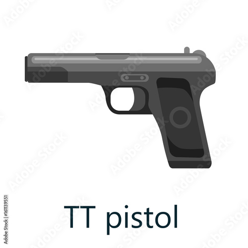 TT Pistol gun, military handgun weapon, firearm automatic revolver black isolated icon, vector illustration.