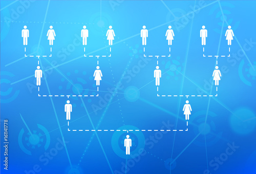 Family tree of several generations on blue techno background