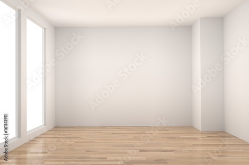 empty room in wood floor with light interior in 3D rendering