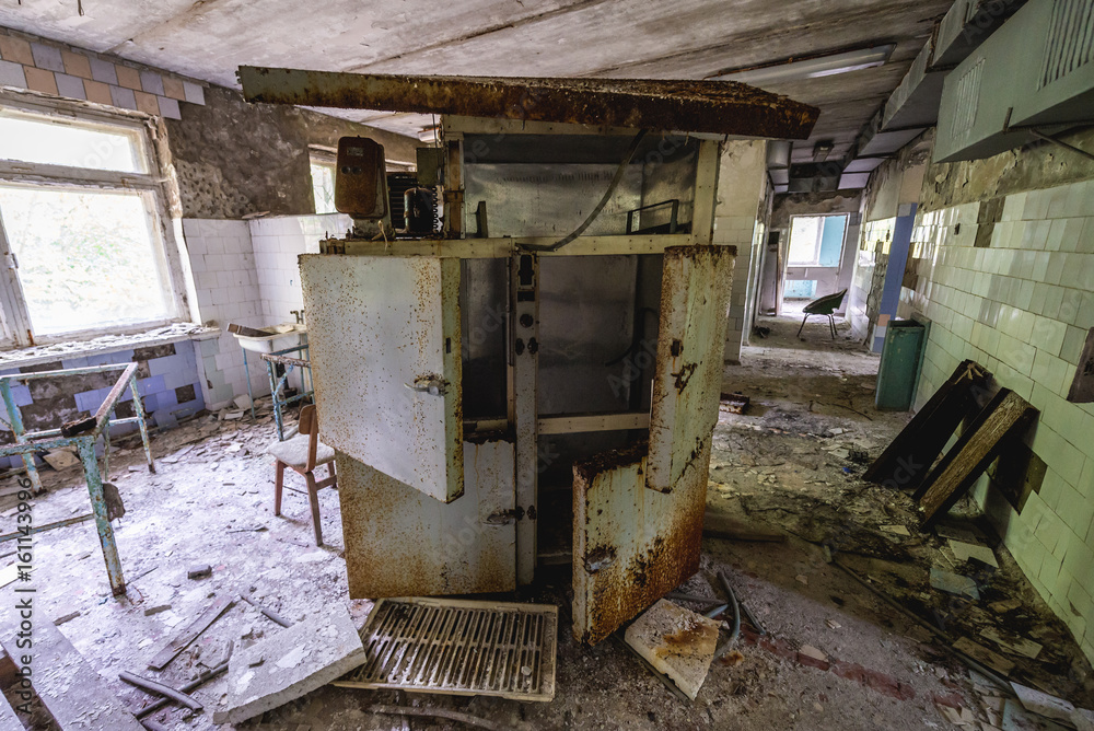 Inside the hospital of abandoned Pripyat city in Chernobyl Exclusion Zone, Ukraine