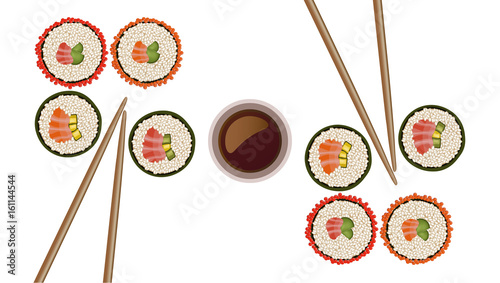 Sushi rolls top view flat style Vector illustration