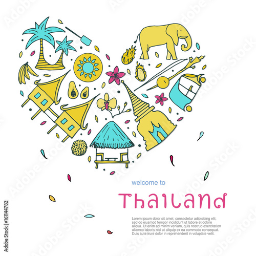 Culture of Thailand design concept. Hand drawn symbols.