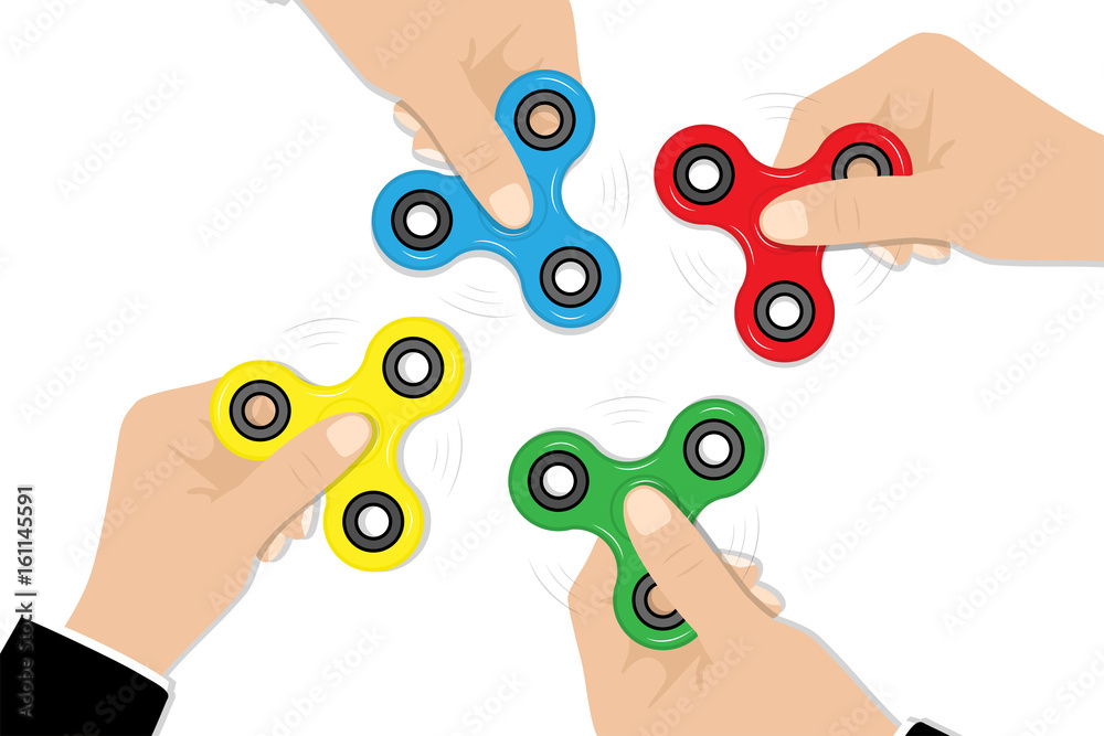 Poster Affiche Fidget Spinners in hands popular fidget spinner toy stress relief Vector illu 40x26.7 cm