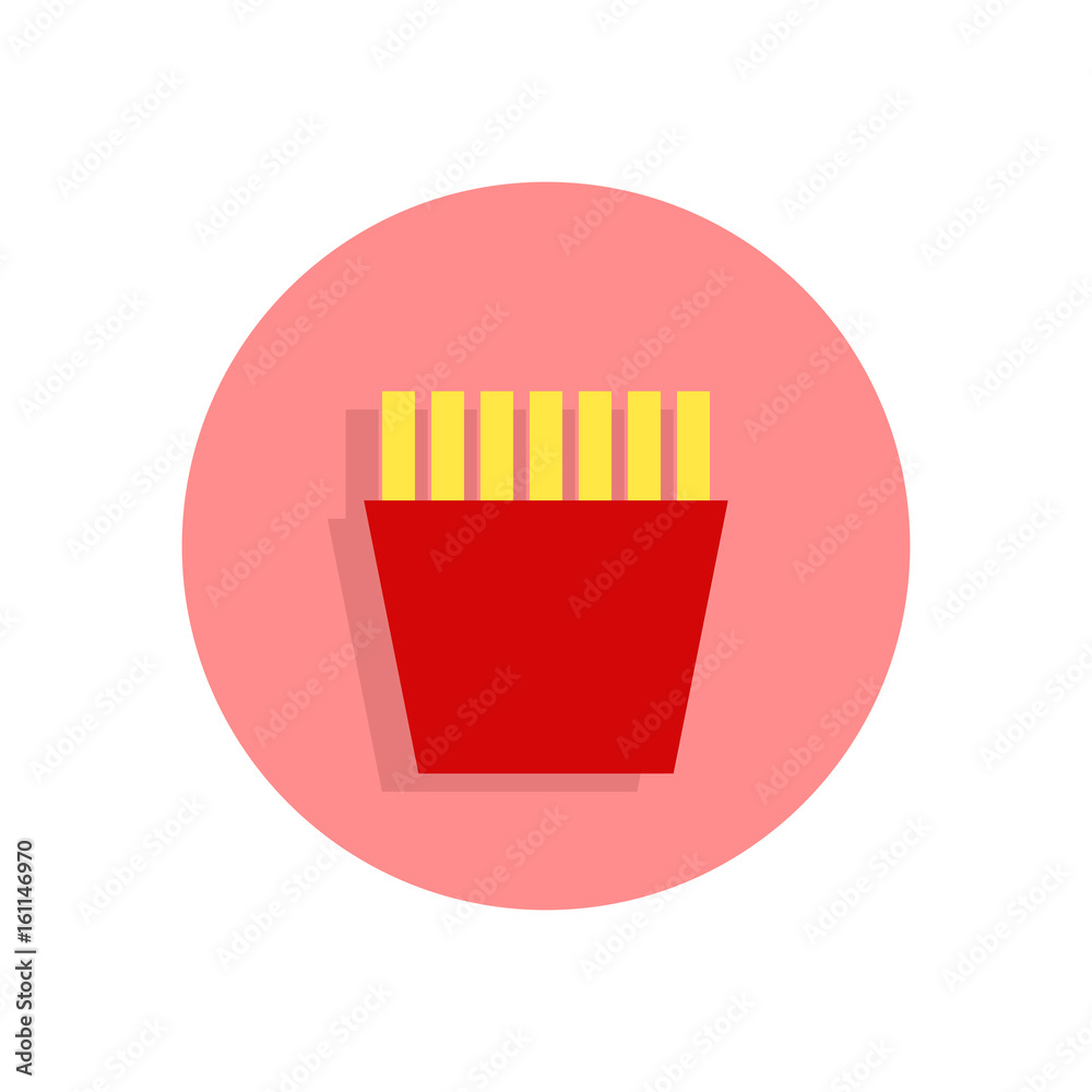 Crispy fried potato sticks flat icon. Round colorful button, french fries circular vector sign, logo illustration. Flat style design Crispy fried potato sticks flat icon. Round colorful button, french fries circular vector sign, logo illustration. Flat style design