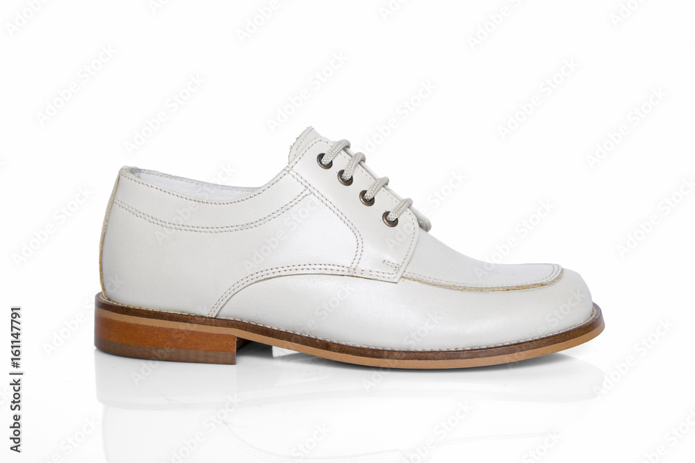 Male Brown Shoes on White Background, Isolated Product, Top View, Studio.