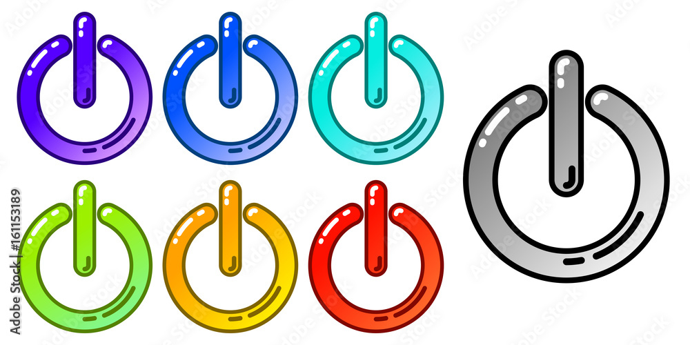 Set of cute multicolored power icons Standby sign. Electrical energy vector illustration Set of cute multicolored power icons Standby sign. Electrical energy vector illustration