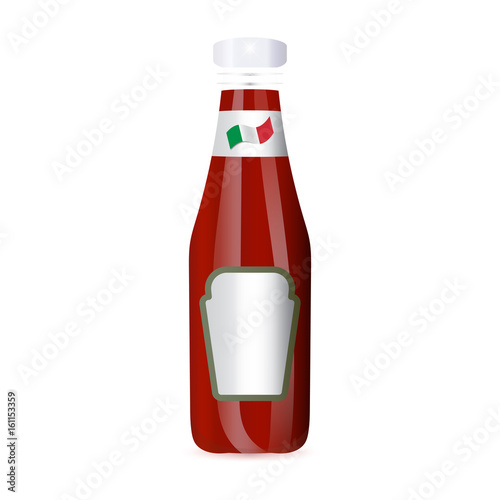 Vector mockup: glass or plastic bottle with red sauce or juice in it. Tomato sauce bottle template.