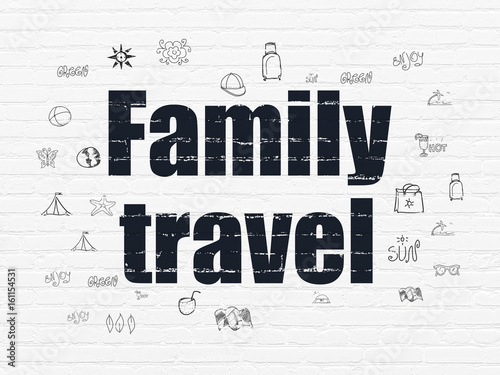 Tourism concept  Family Travel on wall background