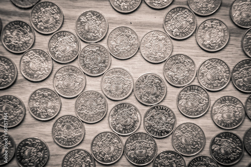 Anniversary lat coins of an old Latvian currency - monochrome vintage look