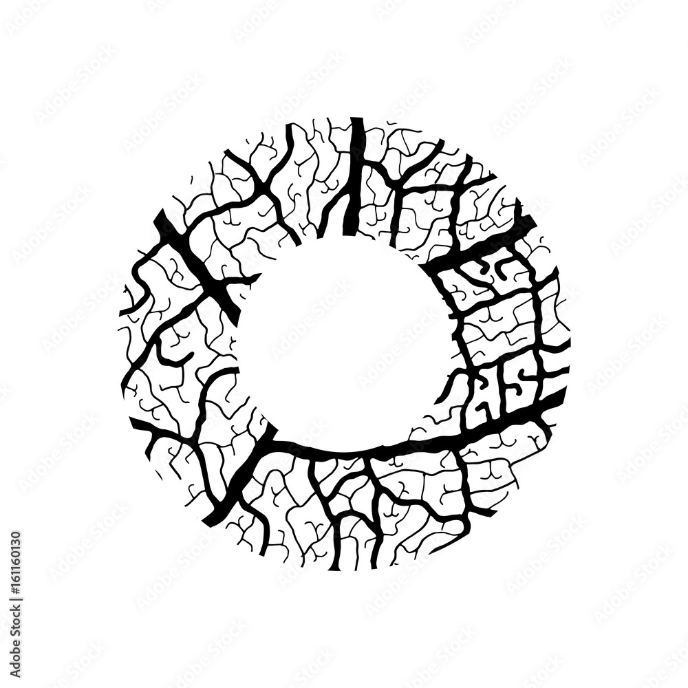 Nature alphabet, ecology decorative font. Capital letter O filled with leaf veins pattern black on white background. Leaves texture hand draw nature alphabet. Vector illustration.