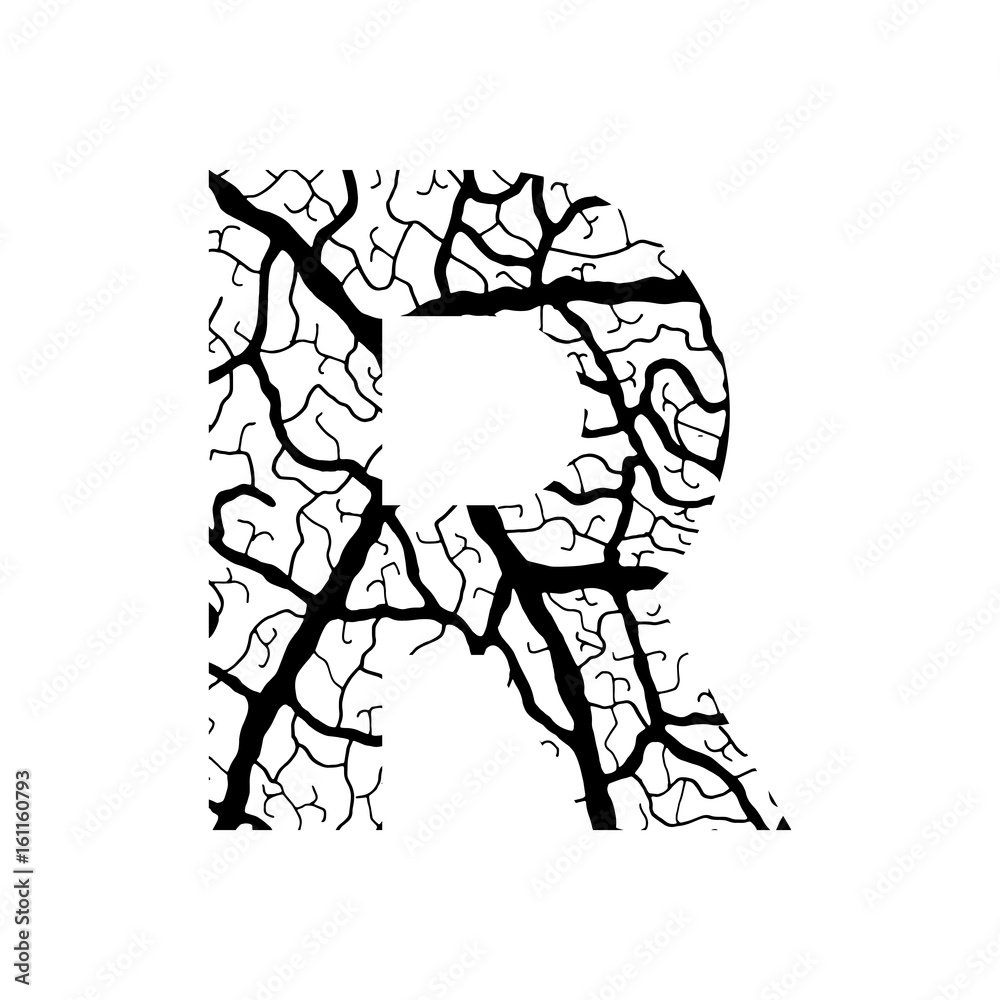 Nature alphabet, ecology decorative font. Capital letter R filled with ...