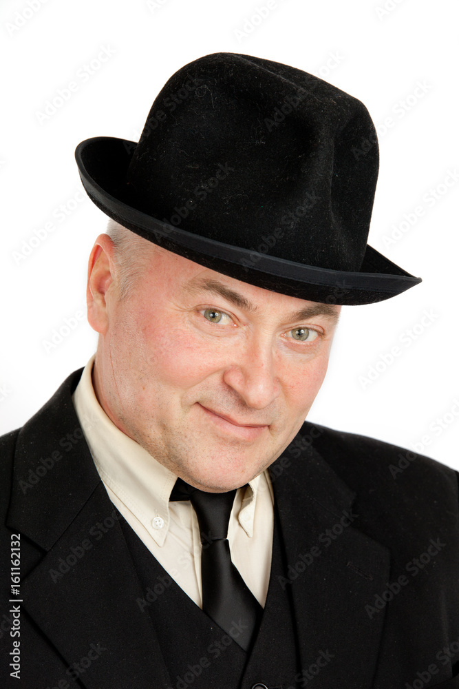 portrait of a smiling elderly man in black hat portrait of a smiling elderly man in black hat